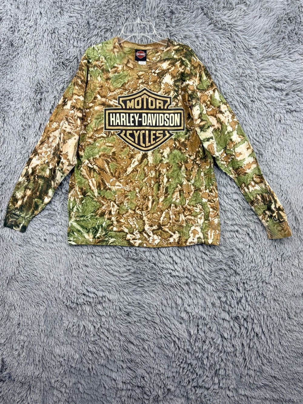 Harley Davidson Tshirt Mens Large Green Camouflage Long Sleeve Graphic Motorcycl